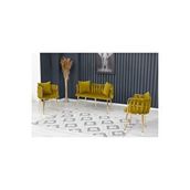 Decoraks Sarmaşık Çay Seti Takımı Koltuk Takımı Oturma Odası Kafe Antre Hol Ofis 2+1+1 Gold Metal - Yeşil