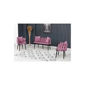 Decoraks Sarmaşık Çay Seti Takımı Koltuk Takımı Oturma Odası Kafe Antre Hol Ofis 2+1+1 Siyah Metal PUDRA