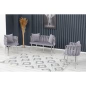 Decoraks Sarmaşık Çay Seti Takımı Siyah Koltuk Takımı Oturma Odası Kafe Antre Hol Ofis 2+1+1 Krom Metal - Gri