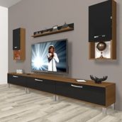 Decoraktiv Eko 270DA MDF Krom Ayaklı Ceviz Siyah TV Ünitesi