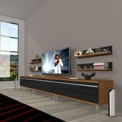 Decoraktiv Eko 270R Mdf Krom Ayaklı Ceviz Siyah Tv Ünitesi