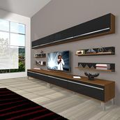 Decoraktiv Eko 360Y Mdf Krom Ayaklı Ceviz Siyah Tv Ünitesi