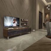 Decoraktiv EKO 4 Mdf Std Ceviz Siyah Mermer Krom Ayaklı Tv Ünitesi