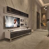 Decoraktiv EKO 5 Mdf Std Beyaz Siyah Mermer Krom Ayaklı Tv Ünitesi
