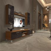 Decoraktiv EKO 5D Mdf Dvd Ceviz Siyah Mermer Krom Ayaklı Tv Ünitesi