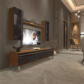 Decoraktiv EKO 5D Mdf Std Ceviz Siyah Mermer Krom Ayaklı Tv Ünitesi