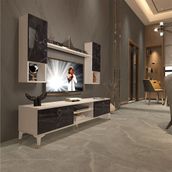 Decoraktiv EKO 5DA Mdf Dvd Beyaz Siyah Mermer Gold Tv Ünitesi