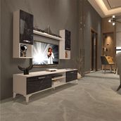 Decoraktiv EKO 5DA Mdf Dvd Beyaz Siyah Mermer Silver Tv Ünitesi