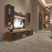 Decoraktiv EKO 5DA Mdf Dvd Ceviz Siyah Mermer Tv Ünitesi