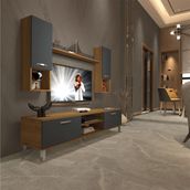 Decoraktiv EKO 5DA Mdf Dvd Pera Antrasit Krom Ayaklı Tv Ünitesi