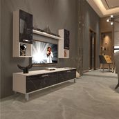 Decoraktiv EKO 5DA Mdf Std Beyaz Siyah Mermer Krom Ayaklı Tv Ünitesi
