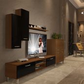 Decoraktiv Eko 6 SLM DVD Krom Ayaklı Ceviz Siyah Tv Ünitesi
