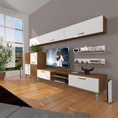 Decoraktiv Eko 8 SLM DVD Krom Ayaklı Beyaz Ceviz Tv Ünitesi