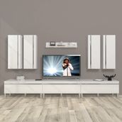 Decoraktiv Eko 8D MDF Krom Ayaklı Parlak Beyaz Tv Ünitesi