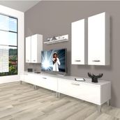 Decoraktiv Eko 8D SLM Krom Ayaklı Parlak Beyaz Tv Ünitesi