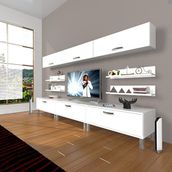 Decoraktiv Eko 8Y SLM Krom Ayaklı Parlak Beyaz Tv Ünitesi
