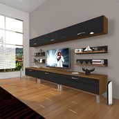 Decoraktiv Eko 8Y SLM Krom Ayaklı Siyah Ceviz Tv Ünitesi