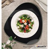 Decorita Cam Tabak | Kahvaltı Tabağı | Cam Supla | 2'li Takım | Düz Renk - Siyah | 32CM x 35CM