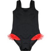 Deep Beach DB200618CM Siyah Kırmızı Fırfır Detaylı Kız Çocuk Mayo