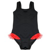 Deep Beach DB200618CM Siyah Kırmızı Fırfır Detaylı Kız Çocuk Mayo