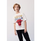 DeFacto B6823A8 Ss Erkek Çocuk Nba Chicago Bulls Oversize Fit Bisiklet Yaka Tişört