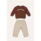 DeFacto I0701A526AU Bisiklket Yaka Nakışlı Sweatshirt Esnek Belli Pantolon 2'li Erkek Bebek Takım