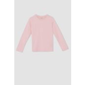 DeFacto U6810A622AU Pembe-PN105 Regular Fit Bisiklet Yaka Penye Uzun Kollu Kız Çocuk Tişört