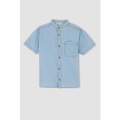 DeFacto W8093A622SM Erkek Çocuk Regular Fit Hakim Yaka Jean Kısa Kollu Gömlek