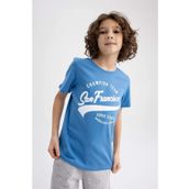 DeFacto Z8002A623SM Mavi-BE405 Regular Fit Bisiklet Yaka Baskılı Kısa Kollu Erkek Çocuk T-shirt