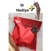 Dekals 2li set İpli 30x45 Kırmızı Yapışkanlı Metalize Hediye Poşeti Metalik Kırmızı Hediye Paketi 10 Adet