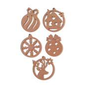 Dekolobi 5 Parça Yılbaşı Süsleri / Ham Mdf Boyanabilir Delikli Yeni Yıl Objeleri 16 cm