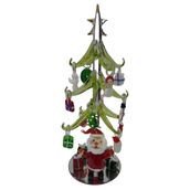 Dekoratif Cam Yılbaşı Ağacı, Noel Baba Figürlü, Süslemeli, 20x9x9 cm, Aynalı Taban