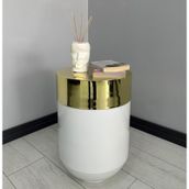 Dekoratif Gold Darbuka 60 cm Parlak Beyaz Sehpa