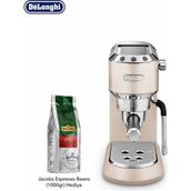 DeLonghi Bej Ince Gövdeli Manuel Espresso Makinesi, Süt Köpürtücülü Kompakt Barista Deneyimi ve Hızlı Günlük Kahve Hazırlığı Evde Günlük Kullanım ve Pratik Barista Hazırlığı Için - 149x330x305