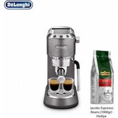 DeLonghi Gri Metal Gövdeli Kompakt Espresso Makinesi, Süt Köpürtücülü Hızlı Barista Hazırlığı ve Modern Günlük Kahve Deneyimi Evde Günlük Kullanım ve Pratik Barista Hazırlığı Için - 149x330x305