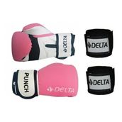 Delta Punch Dura Pembe Strong Boks Eldiveni + Boks El Bandajı Seti