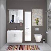 Denko Lotus 80 cm Mdf Üzeri Lake Banyo Takımı ve Boy Dolabı