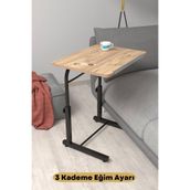 Depolife Eğim Yükseklik Ayarlı Laptop Sehpası Kahvaltı Ders Çalışma Bilgisayar Ofis Yemek Masası Metal Ayak, eğimli-ceviz-siyah