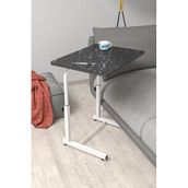 Depolife Yükseklik Ayarlı Laptop Sehpası Kahvaltı Ders Çalışma Bilgisayar Ofis Yemek Çocuk Masası Metal Ayak, siyahmermer-beyaz-eğimsiz