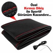 Deri Direksiyon Kılıfı Sarmalı Noktalı Kırmızı