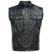Deri Motosiklet Yeleği, Koyun Derisi, Fermuarlı, Çıt Çıtlı Cepli, Siyah (Siyah, 2XL)