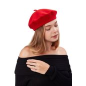 derikem (797) Kep Kadın Sanatçı Ressam Şapkası Klasik Fransız Bere Moda Sanatçı Şapkası Bere Keçe Fransız Şapka KIRMIZI Standart