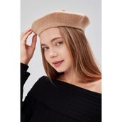 Derikem Kep Kadın Sanatçı Ressam Şapkası Klasik Fransız Bere Moda Sanatçı Şapkası Bere Keçe Fransız Şapka - Standart - Bej
