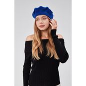 Derikem Kep Kadın Sanatçı Ressam Şapkası Klasik Fransız Bere Moda Sanatçı Şapkası Bere Keçe Fransız Şapka - Standart - Mavi