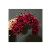 DesaAccessories Bordo Kristal Taş Işlemeli Güllü Ve Tüylü Kına Tacı