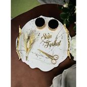 Devotiony Desenli Polyester Nişan Tepsisi Beyaz
