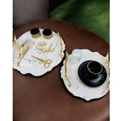 Devotiony Felsefesiyle Gold Polyester Söz ve Nişan Tepsisi Beyaz