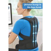 Dik Duruş Korsesi Çift Balenli Sırt Korsesi Kamburluk Önleyici Medikal Bel Korsesi Unisex Siyah - Standart