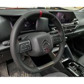 Dikişli Direksiyon Kılıfı Karbon / Noktalı Deri Kırmızı Yüzük / Dikişli Citroen C4x İcin