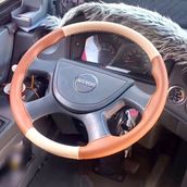 Dikişli Direksiyon Kılıfı Krem Deri Taba Deri Siyah Dikişli Isuzu Novo İçin